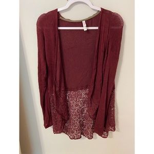 Xhileration Red Maroon Cardigan w/ Lace
